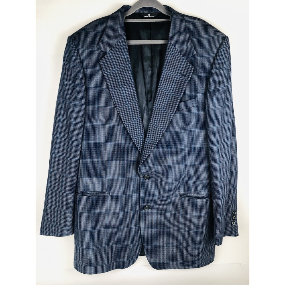 Perry Ellis Portfolio Suit Jacket Blue Plaid Wool Lord Taylor USA Made Mens 43L